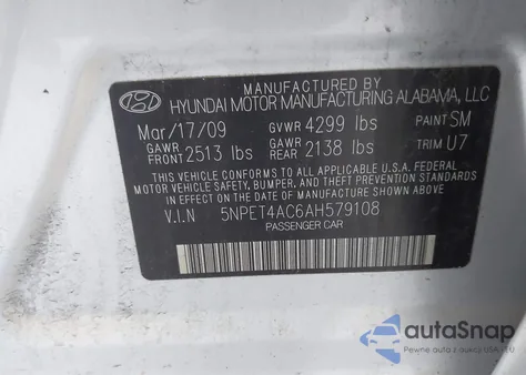 2010 Hyundai Sonata Gls from USA, damaged, VIN 5NPET4AC6AH579108
